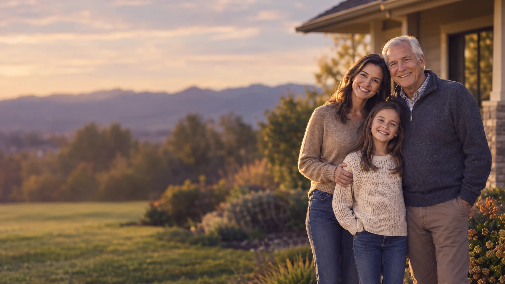 Three generations of a Colorado family together outside their home, representing passing property down to the next generation